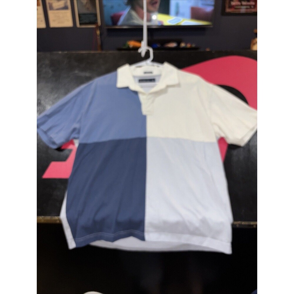 ABERCROMBIE & FITCH Polo Shirt Men Medium Y2k Blue Colorblock Nautical Vintage
